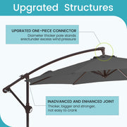FUNDAZE 10ft Heavy Duty Cantilever Patio Umbrella with Weighted Base, Gray, Round Canopy, Crank Lift, Adjustable Tilt