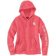 Carhartt Women's Clarksburg Graphic Sleeve Hoodie, Relaxed Fit, Midweight 10.5 oz Cotton-Polyester Blend, Pink Salmon Heather, Large, 102791-P60-L
