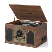 Crosley Hayes 8-In-1 Record Player with Bluetooth, Belt Drive Turntable, Built-In Speakers, Walnut Brown, CR7025A-WA