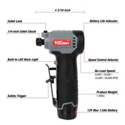 Hyper Tough 80070 Max Brushless 12V 1/4-inch Cordless Die Grinder with 1.5AH Lithium-Ion Battery and Charger