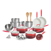 The Pioneer Woman 25 Piece Ceramic Nonstick Aluminum Easy Clean Cookware Set, Ombre Red