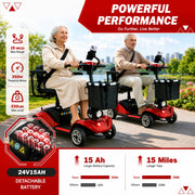 Mbxcooter 4 Wheel Mobility Scooter for Seniors and Adults, Foldable Electric Wheelchair, 350W Motor, 15 Mile Range, Adjustable Seat, LED Lights, 300 lb Capacity, Compact Travel Design
