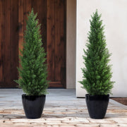 DR.Planzen 2-Pack Artificial Cedar Topiary Trees, 3ft UV-Resistant Outdoor Potted Plants for Porch and Garden Decor