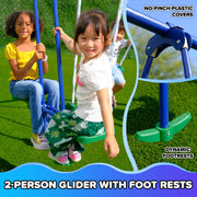 Sportspower MSC-5840 Super Swing and Glide Metal Swing Set with 2 Person Glider, Teeter Totter, 2 Blow Molded Swings, 5 ft Double Wall Slide, Blue and Yellow