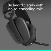 Logitech Zone Vibe 100 Wireless Over-Ear Headphones, Noise Canceling Microphone, Multipoint Bluetooth, 40mm Drivers, Lightweight Comfort, Graphite, 981-001256