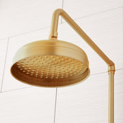 Signature Hardware 485531 Baudette Exposed Pipe Shower System with Rainfall Shower Head, Shower Arm, and Cross Handles, Brushed Gold -67 In Stock