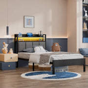 Z-HOM B006H153A Queen Metal Platform Bed Frame with Upholstered Linen Headboard