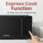 Chefman Countertop Microwave Oven, 0.7 Cu Ft, 700W, 10 Power Levels, 6 Preset Menus, Child Safety Lock, Eco Mode, Mute, Black