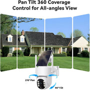 Picturesky 4G LTE Solar Security Camera, 2K Color Night Vision, 360 Pan-Tilt Surveillance, PIR Motion Detection, Two-Way Talk, Built-In SIM Card, 64GB SD Storage, White
