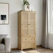 Homfa 1040370 Storage Cabinet with Rattan Doors, Oak