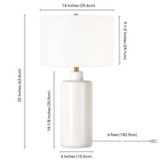 Evelyn&Zoe 25 in Contemporary Ceramic Table Lamp with Matte White Base and White Linen Drum Shade, TL0770