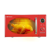 Emerson Radio Retro Red Countertop Microwave Oven, 0.9 Cu Ft, 800W Cooking Power, 1,000W Grill Function, LED Display, 5 Power Levels, 8 Auto Menus, Child Safety Lock, MWRG0901RD