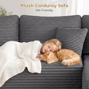 Neche 108 in Boneless L-Shaped Corduroy Sectional Sofa, Gray, Right-Facing Chaise, Deep Seating
