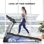 FitRx Crossrun Folding Treadmill, 5.0HP Motor, 10 MPH Speed, 15% Incline, Bluetooth Speakers, 5-Inch LED Screen, Foldable Design, 300 lb Capacity