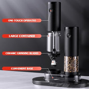 Ioion Electric Salt and Pepper Grinder Set, Adjustable Coarseness, Built-in LED Light, Large Capacity, Battery Operated, Black Acrylic Design