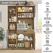 Hiphuta 71 Farmhouse Kitchen Pantry Storage Cabinet, Freestanding Hutch with Doors and Drawer, Shelves