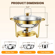 CATGOOD 4 Pack Chafing Dish Buffet Set, 6QT Stainless Steel Food Warmers with Tempered Glass Lids and Gold-Plated Stands, Round Buffet Servers for Parties and Catering, 25-4PK