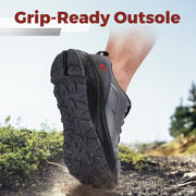 FitVille Mens Trail Running Shoes, Extra Wide, Arch Support, Black Gray, Lace-Up Sneakers, AllTraction Trail V3