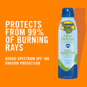 Banana Boat Ultra Defense Clear Sunscreen Spray, SPF 100, Hydrating with Aloe Vera and Vitamins C & E, Water Resistant 80 Minutes, 6 oz