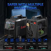 GZ GUOZHI CUT-50LED Plasma Cutter, 50A, Dual Voltage 110V/220V, IGBT Inverter, LED Digital Display, Front Pressure Gauge, 2T/4T Modes, 12mm Clean Cut, 20mm Max Depth