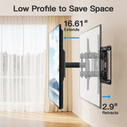 MountFTV Full Motion TV Wall Mount Bracket, Tool-Free Tilt, 42-90 Inch TVs, 6 Articulating Arms, Heavy Duty, Holds up to 132 lb, Max 600x400mm