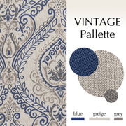 Curtainking GMVNSBLKP2-5063C02 Damask Printed Curtains, W52 x L63 Blue on Greyish Beige