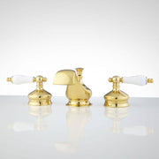 Shannon Widespread Bathroom Faucet - Porcelain Lever Handles - Polished Brass
