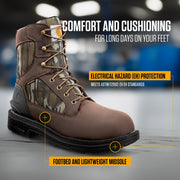 Carhartt Ironwood Waterproof Work Boots for Men, 8-Inch, Reinforced Oil-Tanned Leather, Breathable Membrane, EH and Slip-Resistant Outsoles, Dark Brown Mossy Oak, 14W FT8002-M