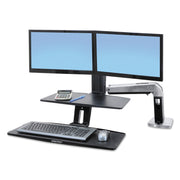Ergotron WorkFit-A Dual Monitor Stand with Suspended Keyboard Tray, Adjustable Height, Polished Aluminum and Black, 24-392-026