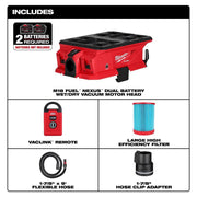 Milwaukee M18 Fuel Nexus Dual Battery Wet/Dry Vacuum Motor Head with VACLINK Wireless Dust Control, PACKOUT Compatibility, 12 lb, Black/Red 0926-20