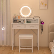 Eunon 37489829DJDBCH Vanity Desk with Mirror, Fabric Drawers, 3 Color Modes & Adjustable Brightness, White
