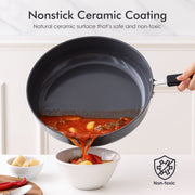 Sensarte Ceramic Nonstick Deep Frying Pan Skillet, 5 QT, Gray, Induction Compatible, With Lid, Heat-Resistant Handle, SJ3230L