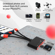JOOPSHEE 1032Pro 5-in-1 Memory Card Reader with USB OTG Adapter, Simultaneous Charging Port, BlackRed