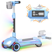 SIMATE Kids Electric Scooter with 3 Adjustable Handlebar Heights, LED Light-Up Wheels, LCD Screen, Thumb Accelerator, 5 mph Speed, Blue, D3