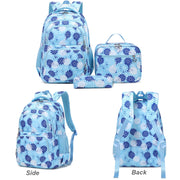 Forestfish Teen Backpack Set with Daisy Print, Water-Resistant Nylon, Includes Insulated Lunch Bag and Pencil Case, Large Blue School Bag
