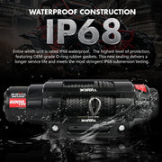 X-BULL Electric Winch, 6000LBS Capacity, IP68 Waterproof, 12V 1.3 HP Motor, 2 in 1 Wired and Wireless Remote, Synthetic Rope, Off-Road ATV UTV Boat