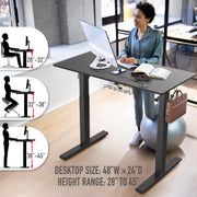 SHW Electric Height Adjustable Standing Desk, 48 x 24 Inch Black, Programmable Digital Controller, Cable Management Tray