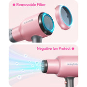 Wavytalk Ionic Hair Dryer with Diffuser and Nozzle Attachments, Powerful 1875W Motor, Pink, 5917