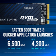 PNY CS2340 500GB PCIe Gen4 x4 NVMe M.2 2280 Internal Solid State Drive, Up to 7400 MB/s Read, 6400 MB/s Write, M280CS2340-500KIT-RB