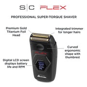 StyleCraft Flex Titanium Electric Foil Shaver with Super-Torque Motor, Digital LCD Display, Micro-Trimmer Blade, USB-C Rechargeable, Black, SC806B
