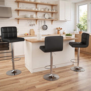 Homall Bar Stools Set of 2, Modern PU Leather, Hydraulic Height Adjustable, Square Seat, Swivel, Black, 02500