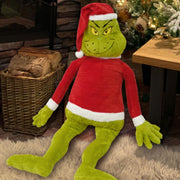 Ruz Jumbo Grinch Plush, 48 Inches Tall, Dressed in Red Santa Shirt and Hat, Holiday Christmas Decoration