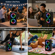 Volivo Portable Bluetooth Party Speaker, Dual 3-Inch 10W Speakers, RGB Lights, Wireless, Black