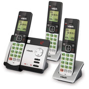 VTech Communications Cordless Phone System, Expandable DECT 6.0 Technology, 3 Handsets, Digital Answering System with 22-Min Recording, Caller ID, Silver/Black