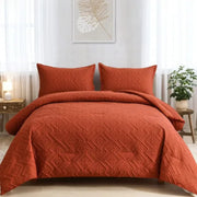 Angenia Queen Bedding Set, 7-Piece Burnt Orange Boho Tufted Comforter with Sheets, Pillowcases & Shams, Cozy Fluffy Microfiber