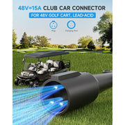 FirstPower Pro 48V 15A Golf Cart Battery Charger, Fast 4-6H Full Charge, Trickle Charge, IP67 Waterproof, Fan Cooling, 3-Pin Round Plug