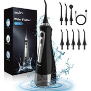Sejoy C91-BLA Cordless Water Flosser, Dental Oral Irrigator, 5 Modes, 8 Jet Tips, 230ML Portable Teeth Cleaner