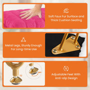 ZUNMOS Ottoman Vanity Stool Chair with Storage, Modern Rose Red Faux Fur Seat, 4 Metal Legs with Non-Slip Feet