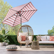 Best Choice Products 10ft Outdoor Steel Market Patio Umbrella, Striped Burgundy, 6-Rib Frame, Crank Lift, Push-Button Tilt, SKY7930