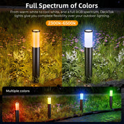 DeckTok Outdoor Pathway RGBWW Lights, Landscape Lighting with 49 Scene Modes and 9 Music Modes, IP65 Waterproof, Aluminum Alloy, 500 Lumens, Black, 8-Pack